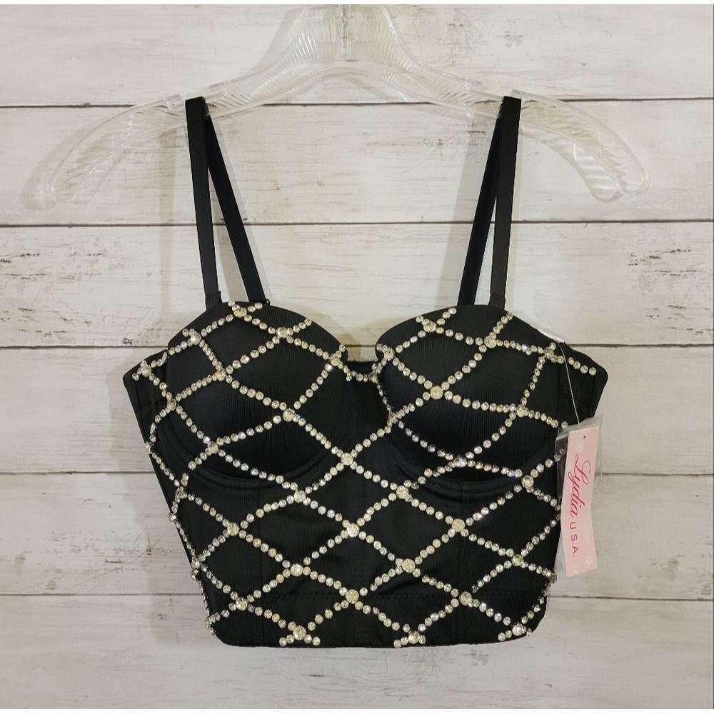 Lydia USA Rhinestone Studded Corset Bustier Top Bra Size S 32-34